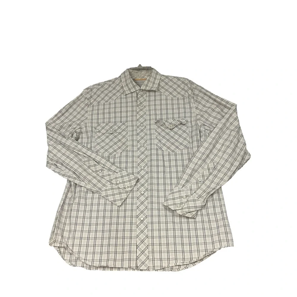 Western Shirt Pearl Snap Plaid Long Sleeve Banana Republic Slim Fit XL Blue